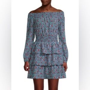 MICHAEL MICHAEL KORS T Palm Printed Off-The-Shoulder Minidress Size L